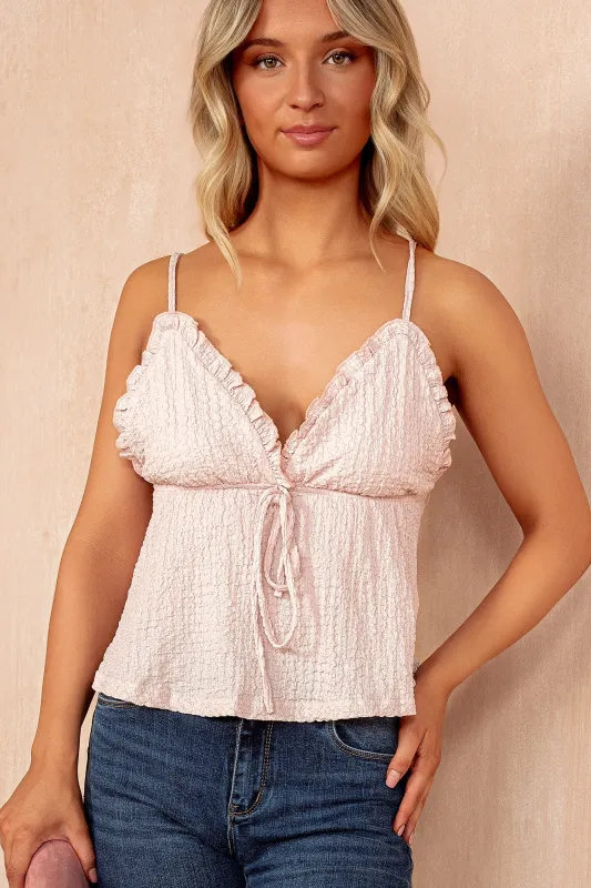 Sutton Pink Textured Frill Cami Top sold by Va Va Voom