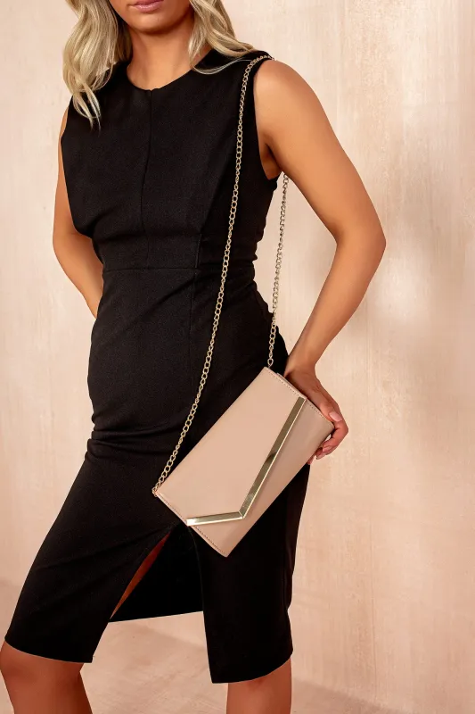 Saturn Nude PU Patent Detachable Chain Bag sold by Va Va Voom