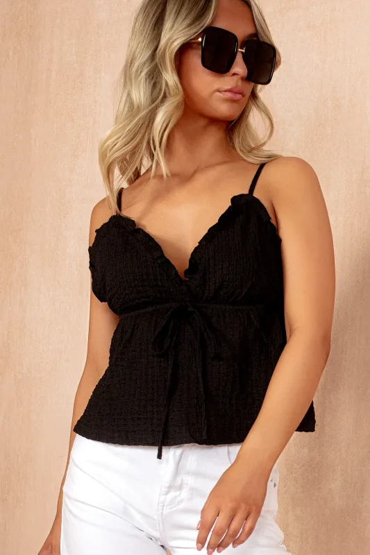 Sutton Black Textured Frill Cami Top sold by Vavavoom