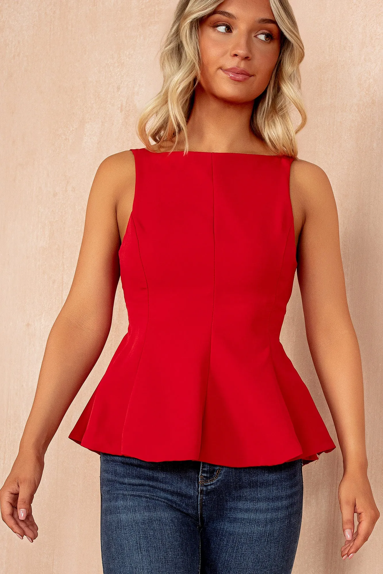 Khloe Red Bow Back Peplum Top sold by Vavavoom