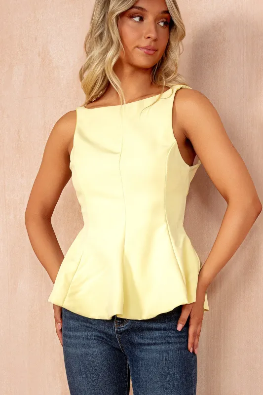 Khloe Yellow Bow Back Peplum Top sold by Va Va Voom