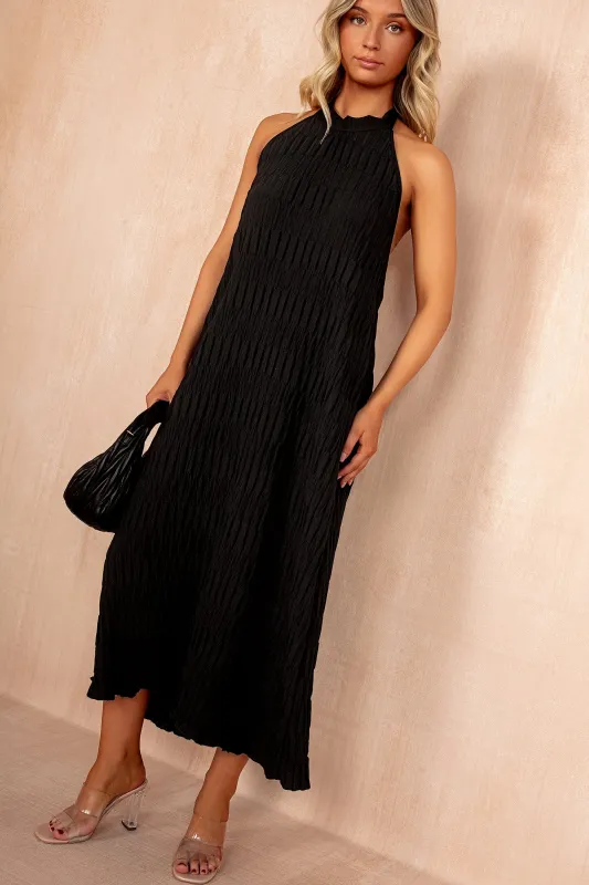 Davina Black Textured Halterneck Maxi Dress sold by Vavavoom