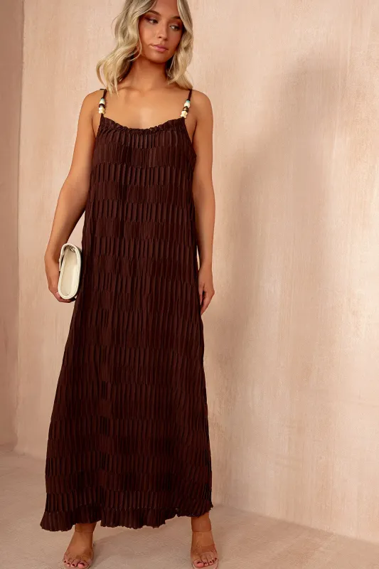 Leighton Chocolate Crinkle Maxi Dress sold by Vavavoom