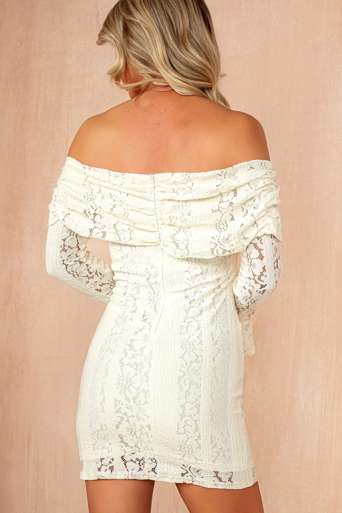 Orella Cream Lace Bardot Mini Dress sold by Va Va Voom product image thumbnail 4