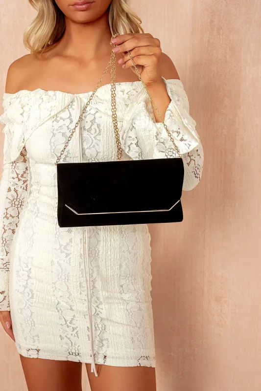 Trixie Black Suedette Detachable Chain Bag sold by Va Va Voom