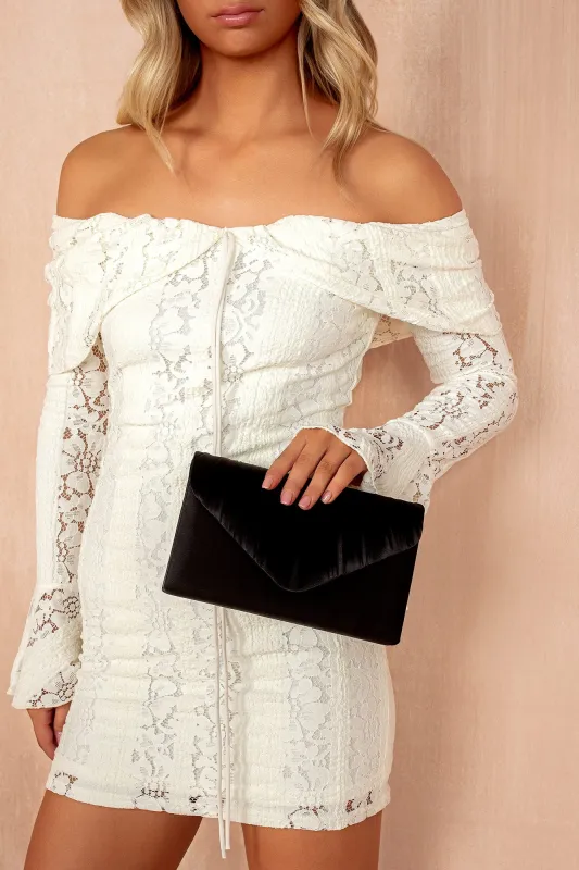 Liz Black Satin Detachable Chain Bag sold by Va Va Voom