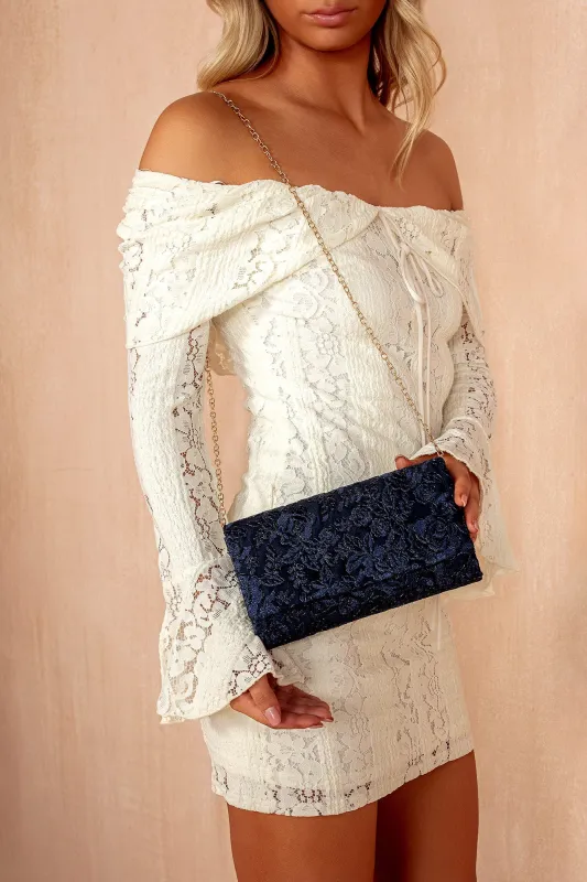 Talia Navy 3D Floral Detachable Chain Bag sold by Va Va Voom