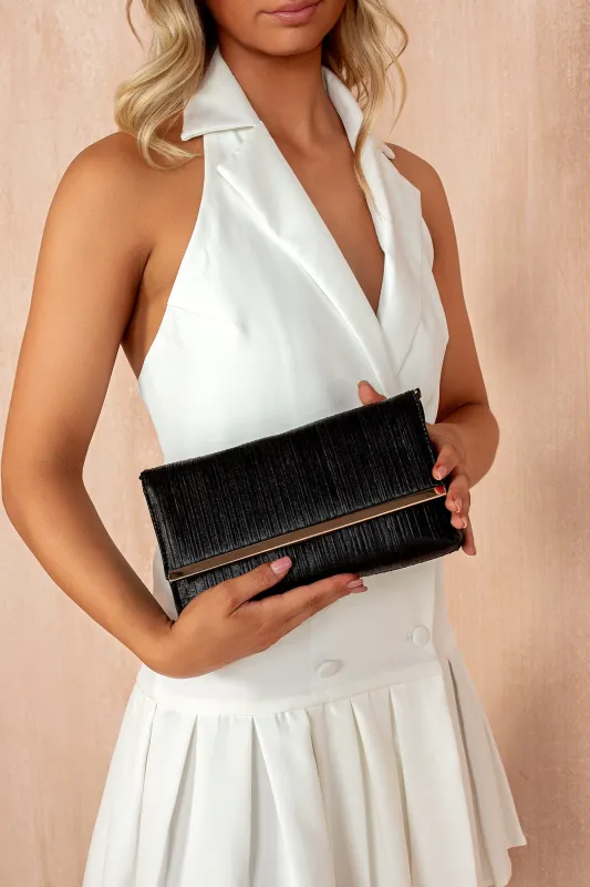 Lilly Black Metallic Detachable Chain Bag sold by Va Va Voom