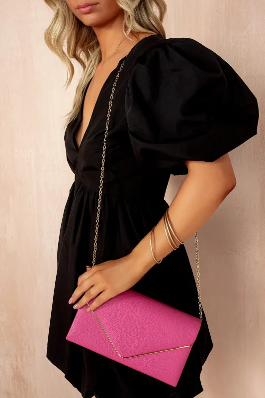 Pollie Fuchsia PU Detachable Chain Bag sold by Va Va Voom