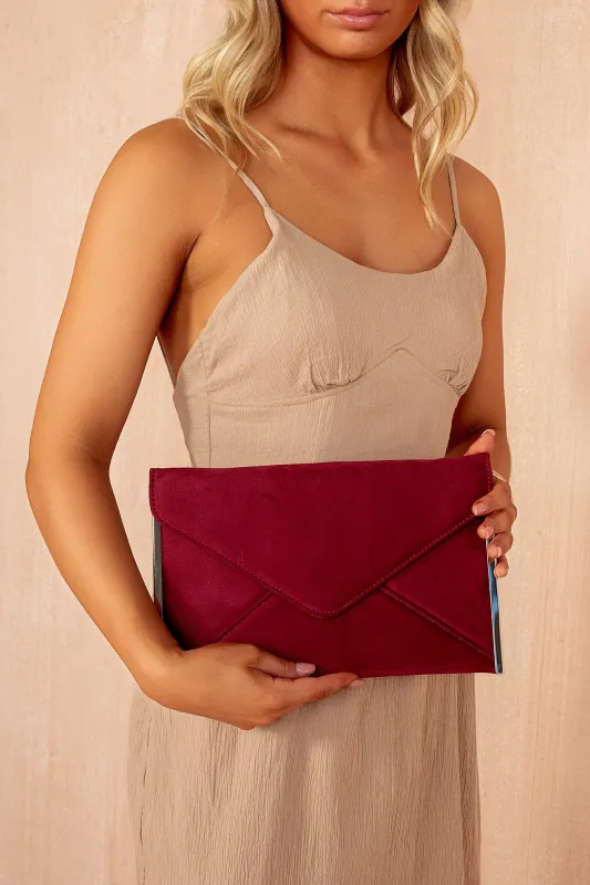 Diana Burgundy Suedette Detachable Chain Bag sold by Va Va Voom