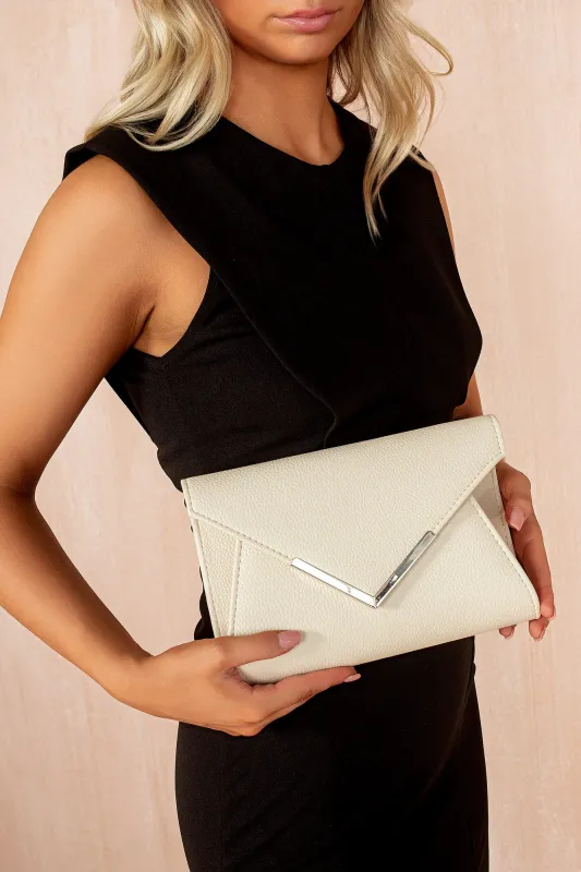 Zandra Ivory PU Envelope Clutch Bag sold by Va Va Voom