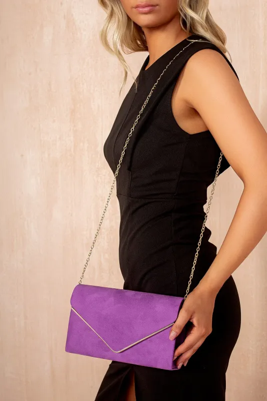 Pamela Purple Suedette Detachable Chain Bag sold by Va Va Voom