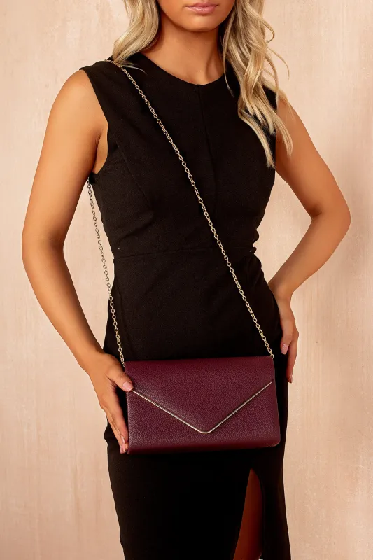 Pollie Burgundy Moc Croc Detachable Chain Bag sold by Va Va Voom