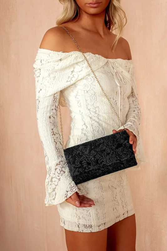 Talia Black 3D Floral Detachable Chain Bag sold by Va Va Voom