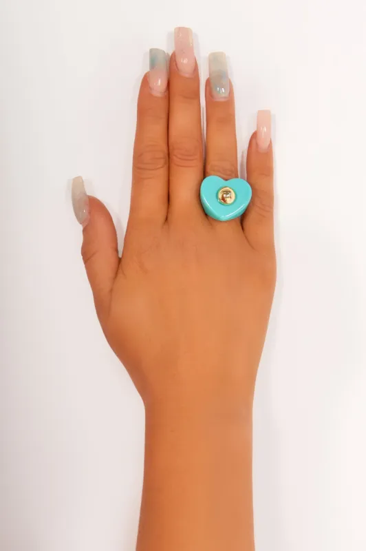 Aqua Heart Ring With Gold Stud sold by Va Va Voom