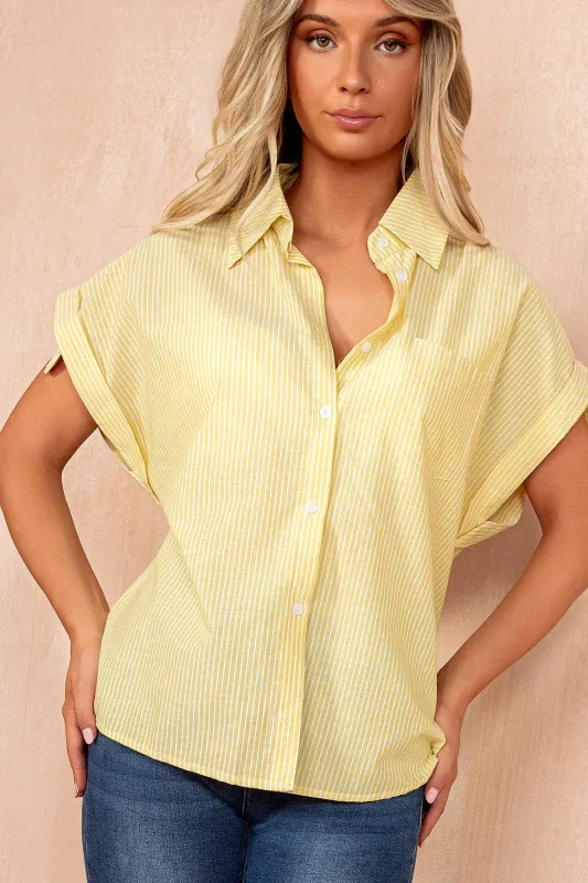 Nevaeh Yellow Cotton Pinstripe Shirt sold by Va Va Voom