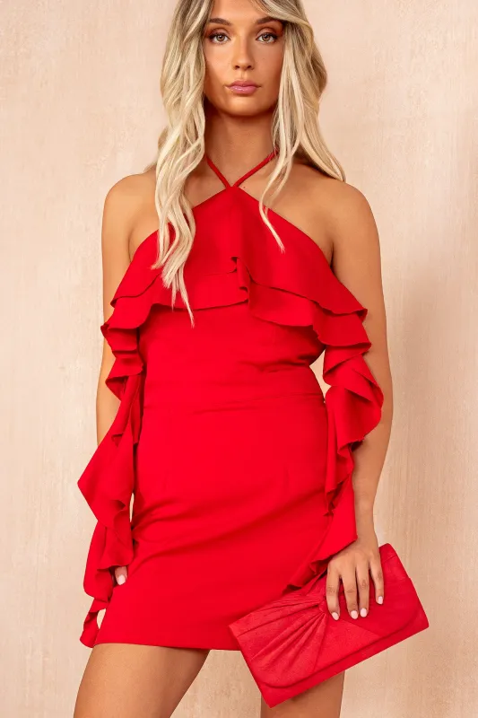 Kelly Red Halterneck Ruffle Dress sold by Va Va Voom