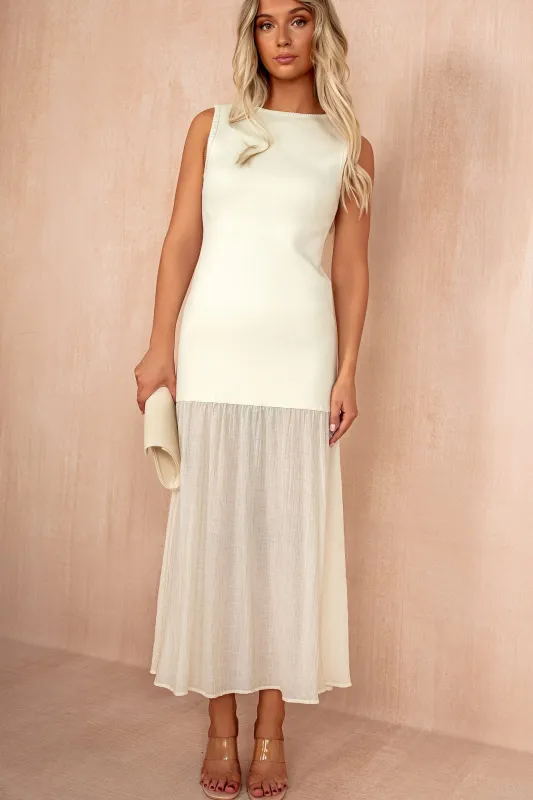 Gail Cream Knit Sleeveless 2 in 1 Maxi Dress sold by Vavavoom