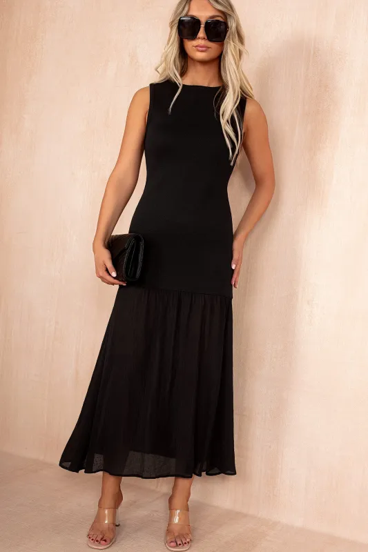 Gail Black Knit Sleeveless 2 in 1 Maxi Dress sold by Va Va Voom
