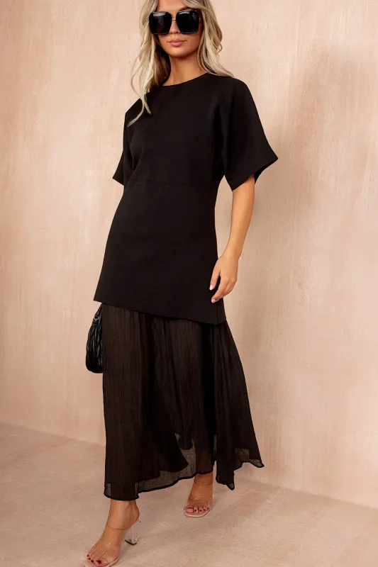 Lesley Black Knit Contrast 2 in 1 Maxi Dress sold by Va Va Voom