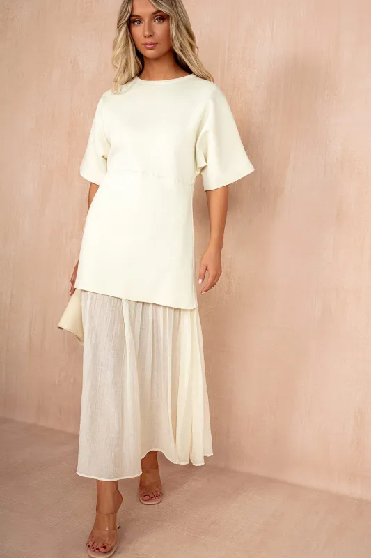 Lesley Cream Knit Contrast 2 in 1 Maxi Dress sold by Va Va Voom