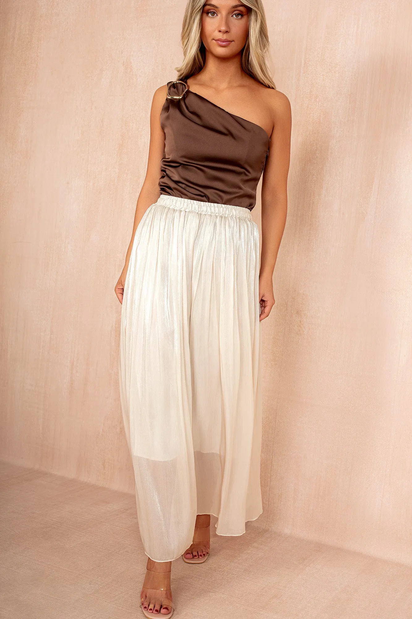 Matilda Champagne Pleated Palazzo Trousers sold by Vavavoom