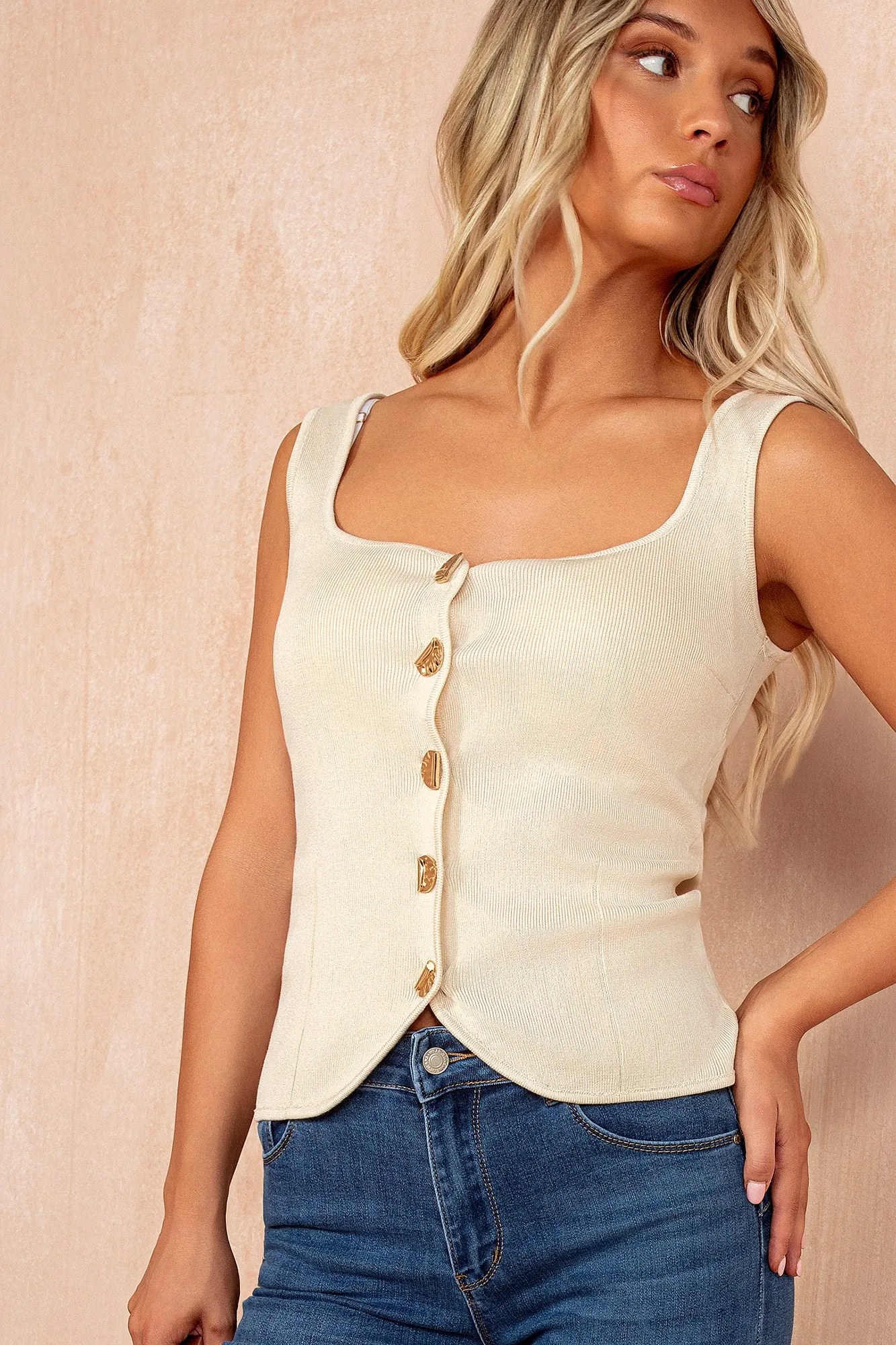 Belen Stone Knit Button Front Top sold by Va Va Voom product image thumbnail 2