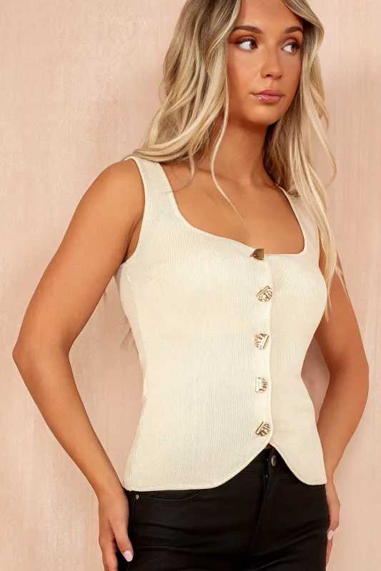 Belen Stone Knit Button Front Top sold by Va Va Voom