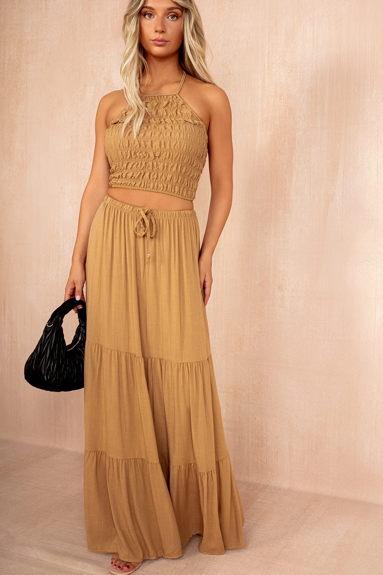 Vivian Camel Skirt Co Ord sold by Vavavoom