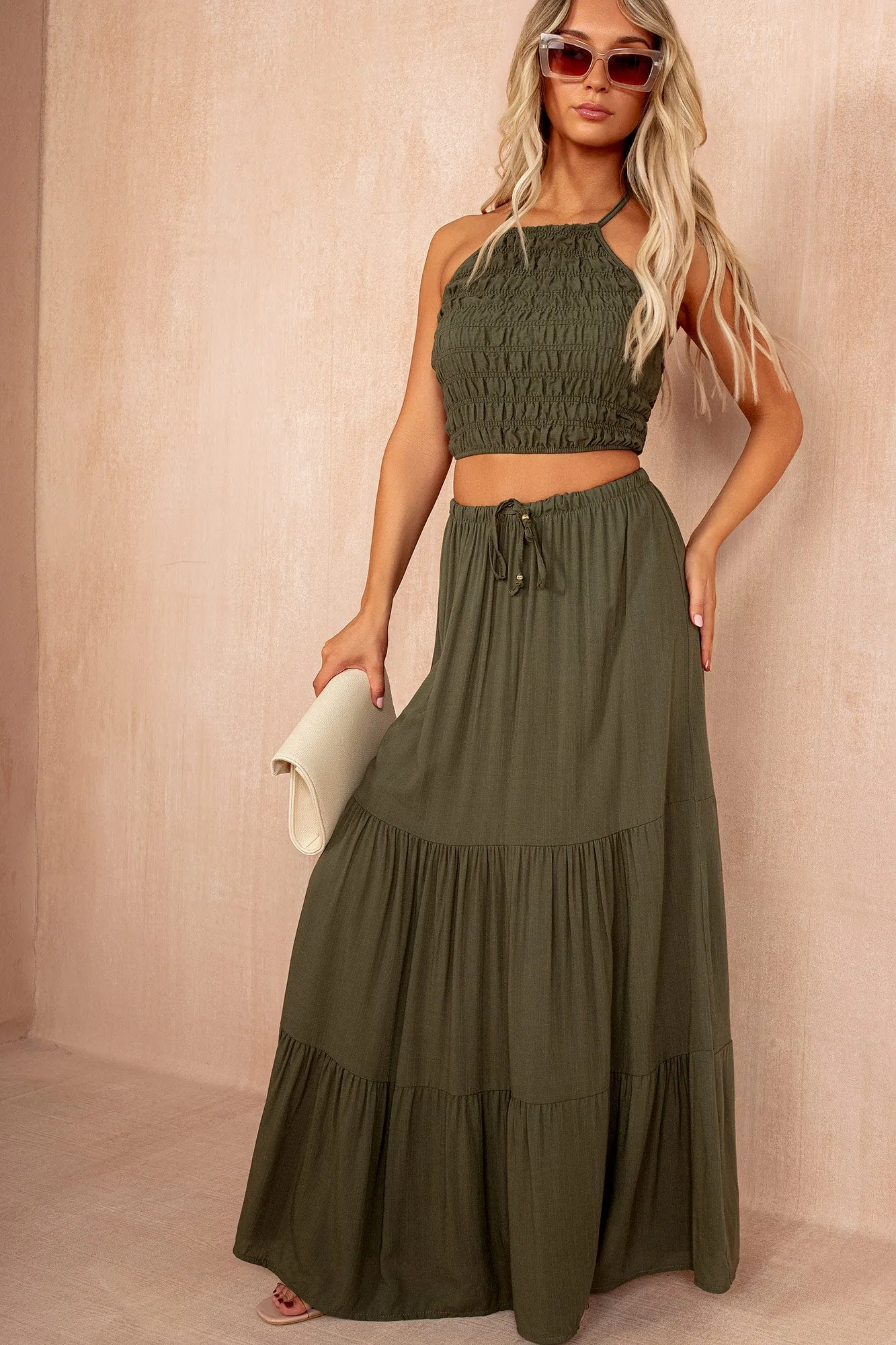 Vivian Khaki Skirt Co Ord sold by Va Va Voom