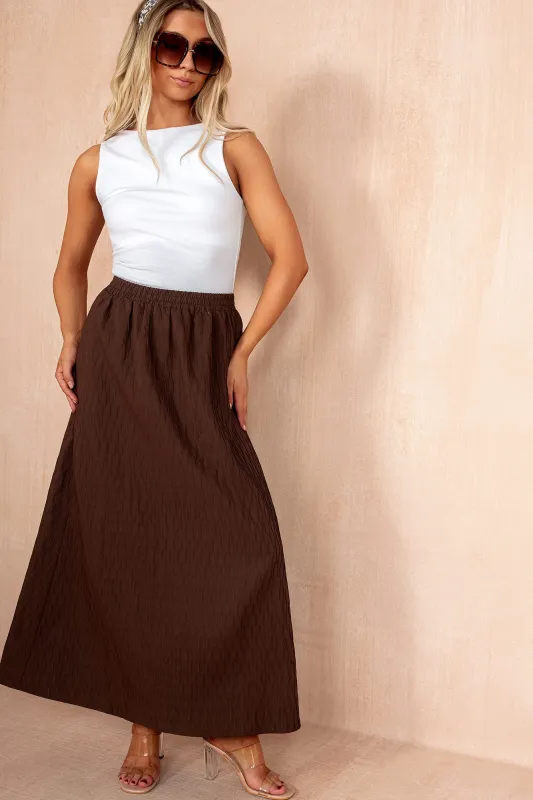 Pia Chocolate Textured Maxi Skirt sold by Va Va Voom