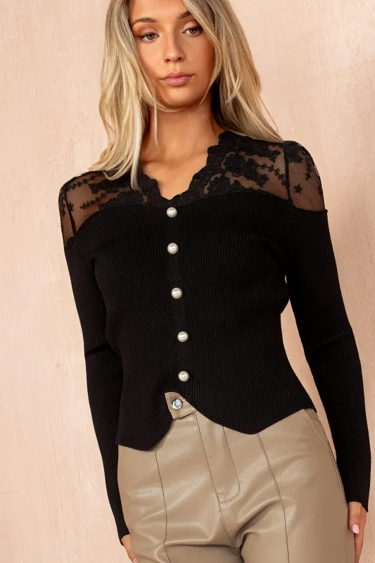 Dottie Black Ribbed Embroidered Top sold by Vavavoom
