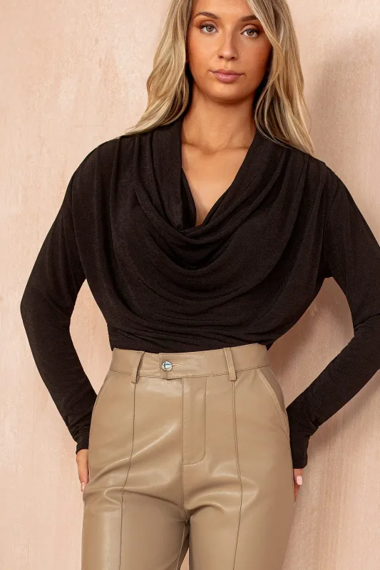 Orlena Black Slinky Cowl Neck Top sold by Va Va Voom