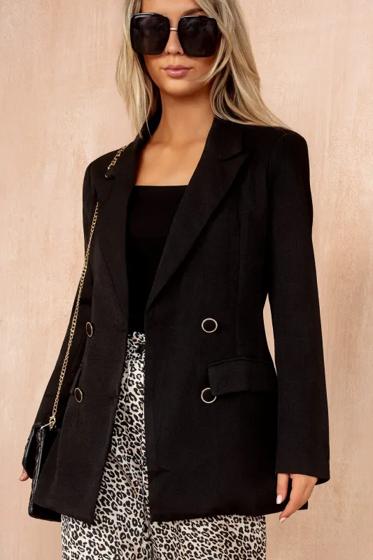 Liana Black Double Breasted Blazer sold by Va Va Voom