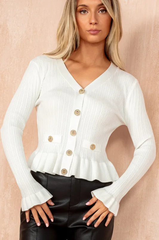 Emerson White Ribbed Knit Frill Top sold by Va Va Voom