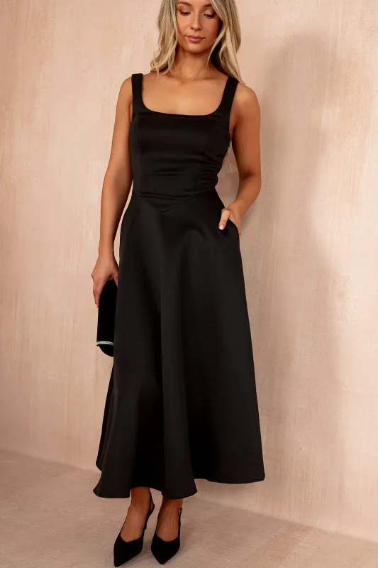 AX Paris Henley Black Square Neck Midi Dress sold by Va Va Voom