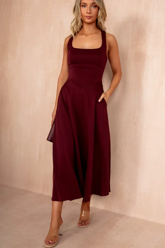AX Paris Henley Burgundy Square Neck Midi Dress sold by Va Va Voom