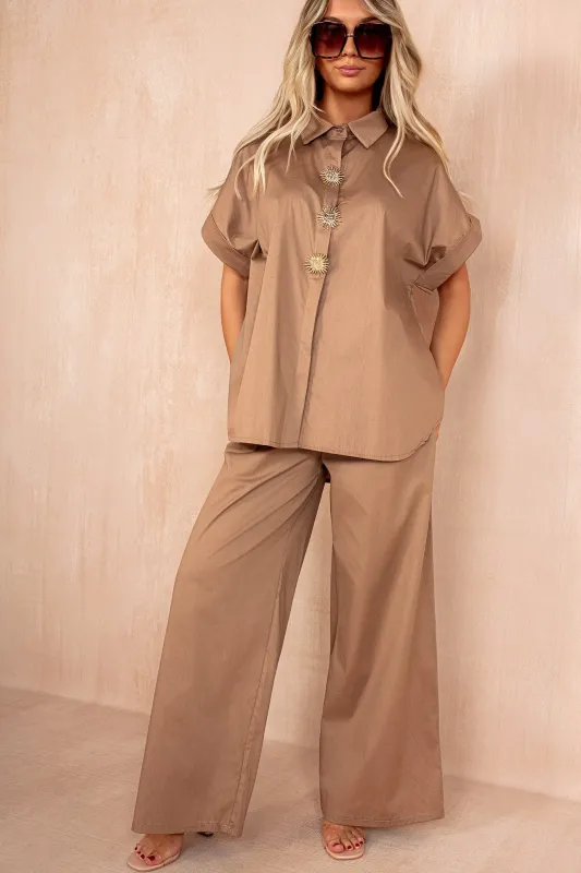 Perrie Coffee Cotton Brooch Co Ord sold by Vavavoom