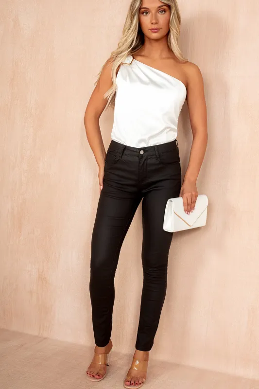 Kamryn Black Wax Skinny Trousers sold by Va Va Voom