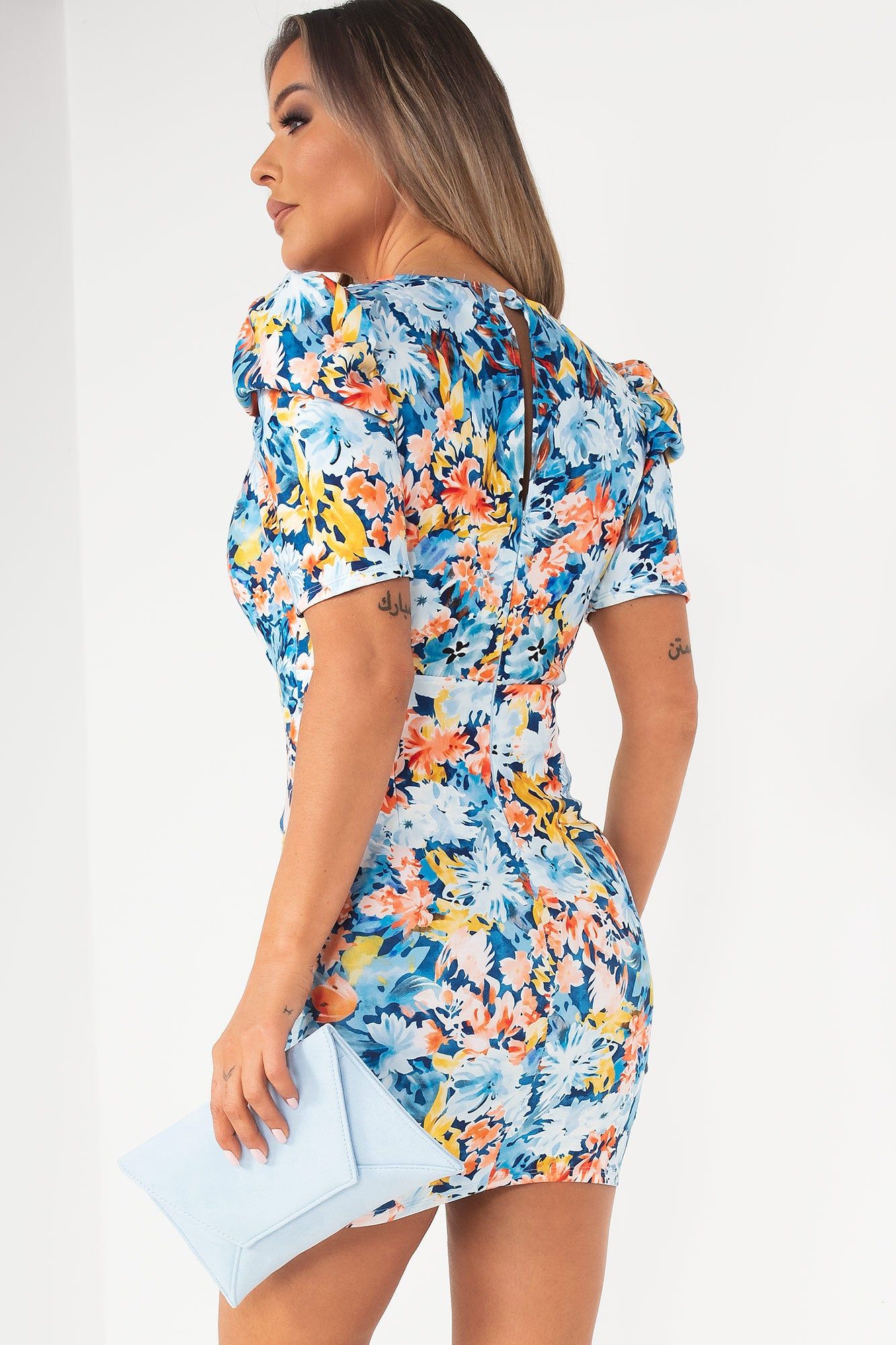 Haylee Blue Floral Ruched Dress sold by Va Va Voom product image thumbnail 2