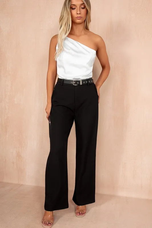 Lizzie Black Belted Wide Leg Trousers sold by Va Va Voom