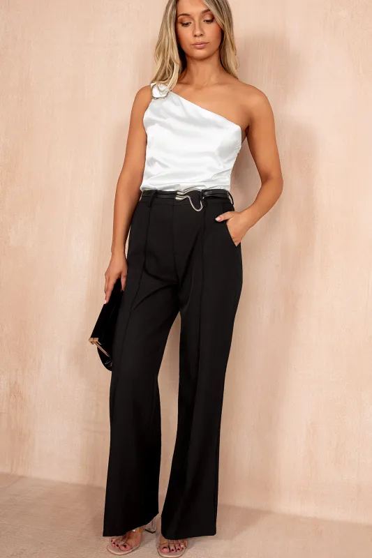 Calista Black Belted Wide Leg Trousers sold by Vavavoom