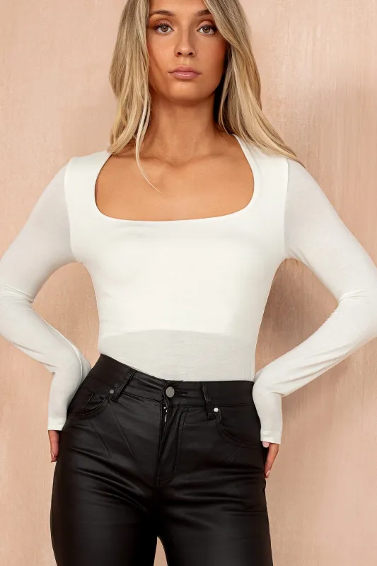 Lara Cream Square Neck Bodysuit sold by Va Va Voom
