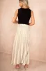 Eliza Stone Satin Pleated Midi Skirt sold by Va Va Voom