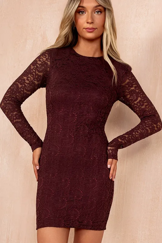 Niamh Plum Lace Bodycon Dress sold by Va Va Voom