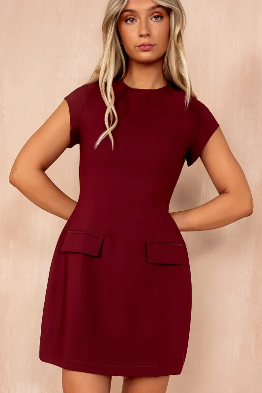 Lucille Burgundy A Line Mini Dress sold by Va Va Voom