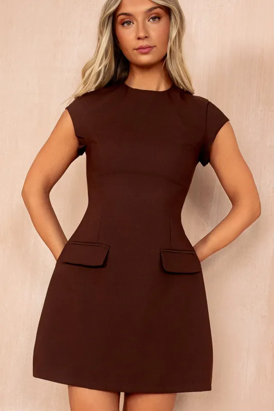 Lucille Chocolate A Line Mini Dress sold by Va Va Voom