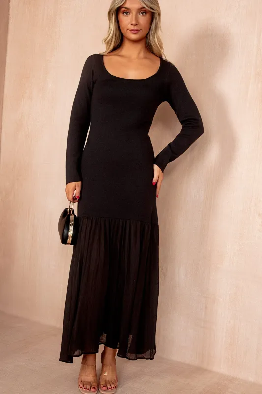 Mariah Black Knit Chiffon Hem Maxi Dress sold by Va Va Voom