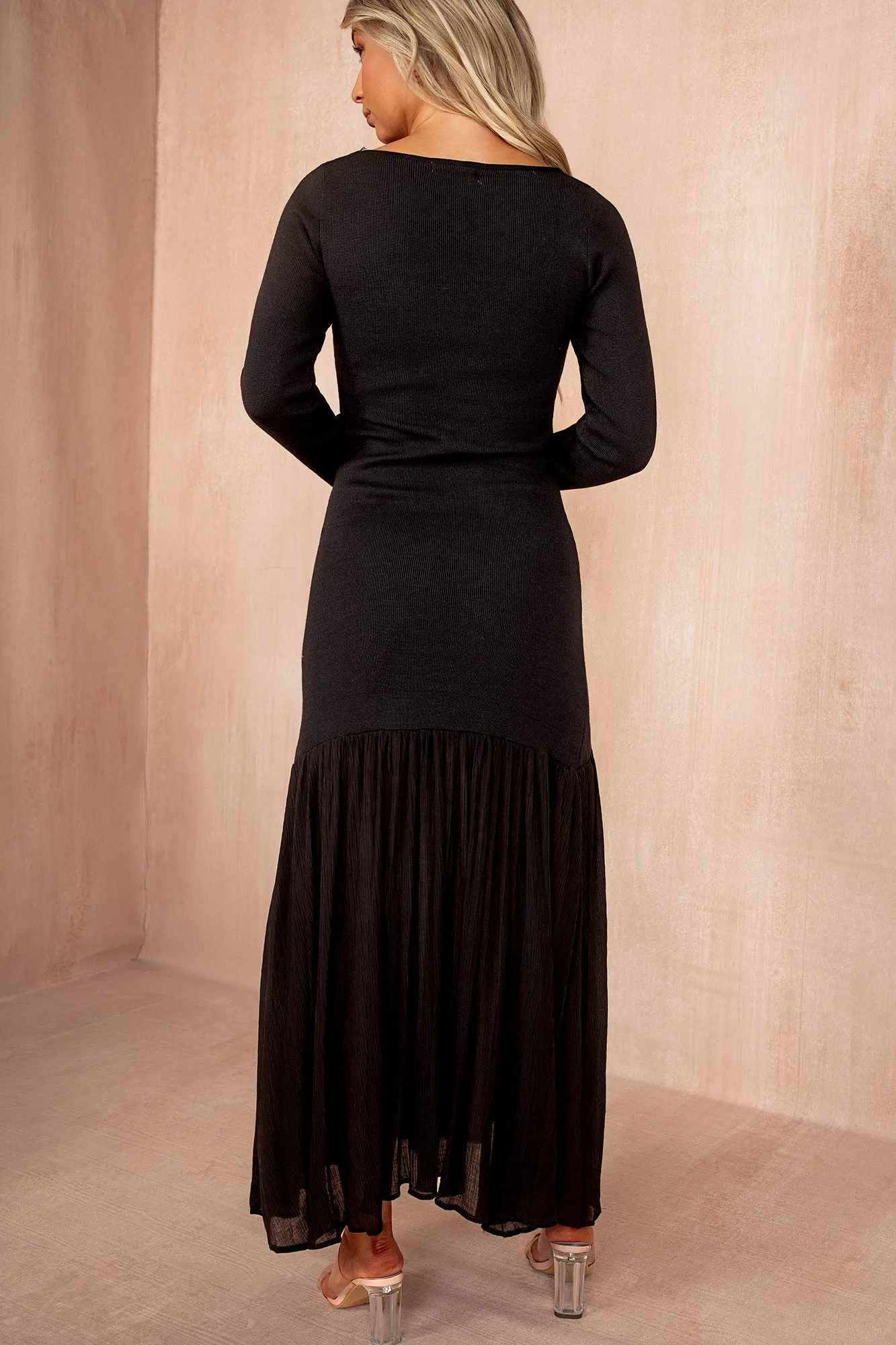 Mariah Black Knit Chiffon Hem Maxi Dress sold by Vavavoom product image thumbnail 5