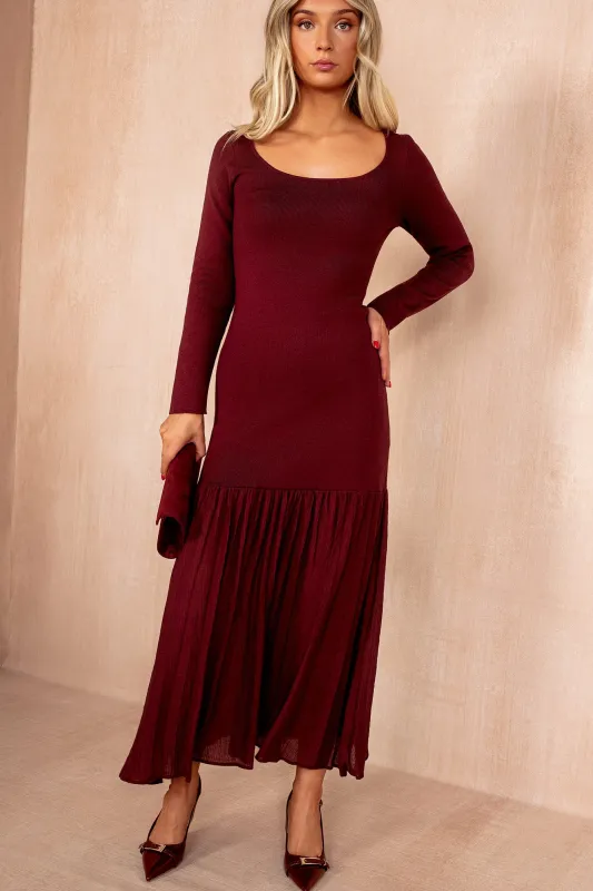Mariah Burgundy Knit Chiffon Hem Maxi Dress sold by Va Va Voom